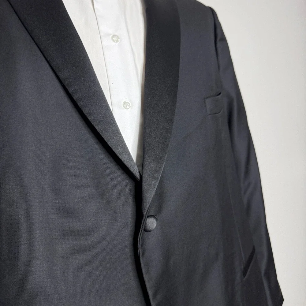Oliver Wicks Italy Mens 52L Black Wool Two-Piece Suit 36W Pants Solid Super 110s